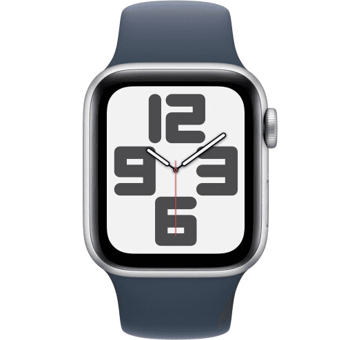Apple Watch SE 44mm 2024 GPS Silver Aluminium Case with Storm Blue Sport Band S/M